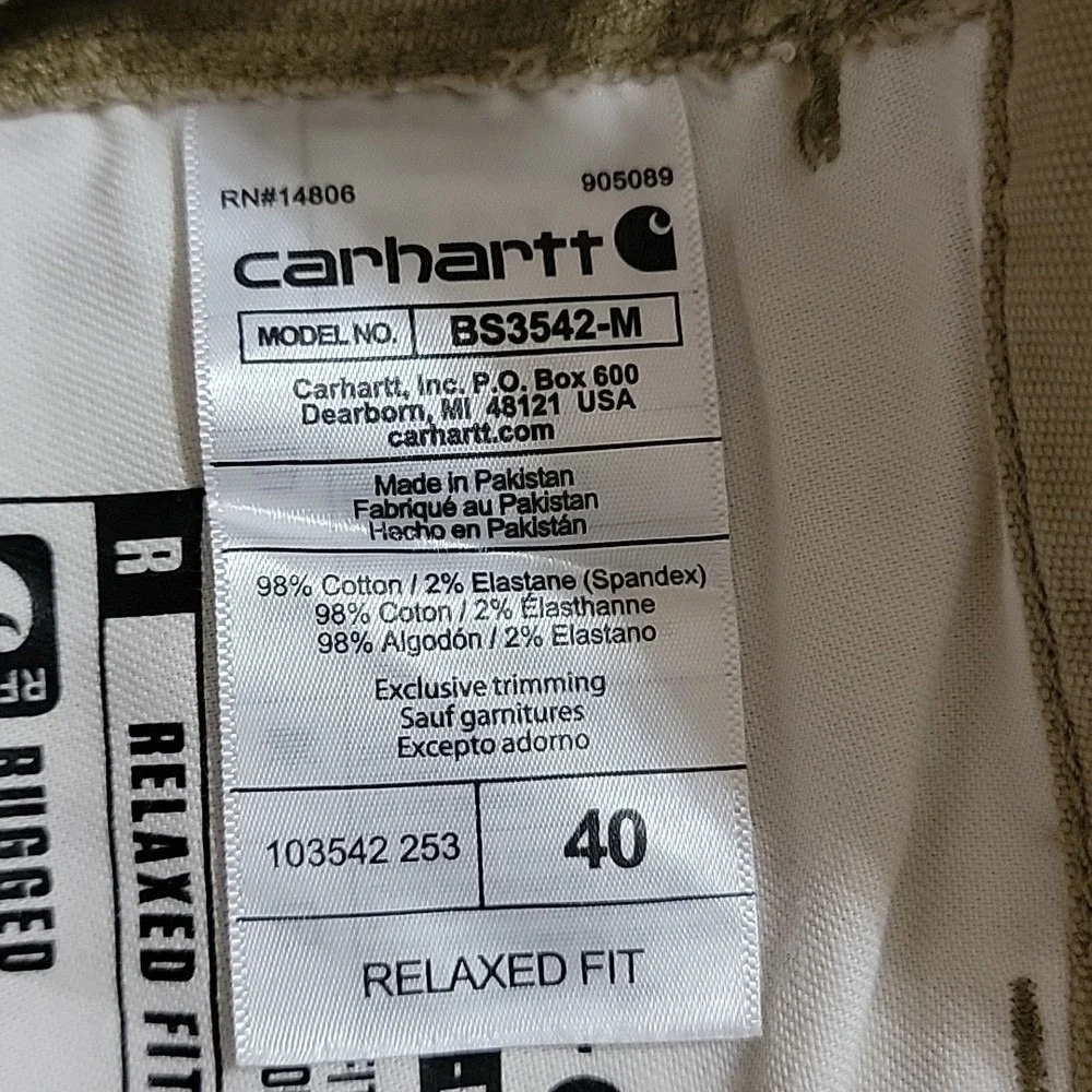 Carhartt Rugged Flex Relaxed Fit Canvas Cargo Work Shorts Tan BS3542-M Mens 40